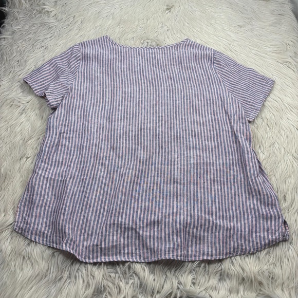 Nicole Miller Women's XL Blue Red White Striped Linen Pocket Tee Top Coastal 4th - Picture 5 of 5